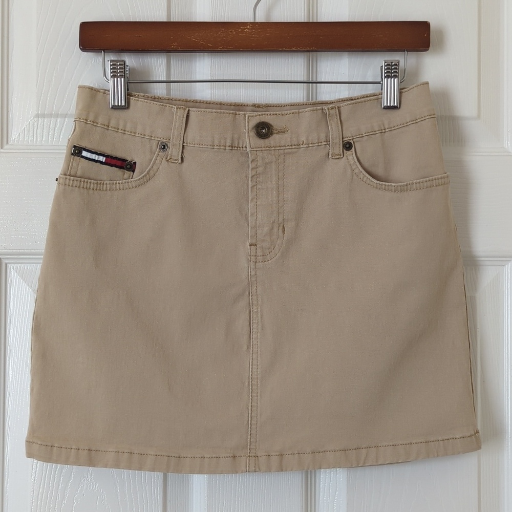 Tommy Hilfiger 2003 Y2K Vintage Classic Preppy Twill Low Rise Mini Skirt Khaki 7